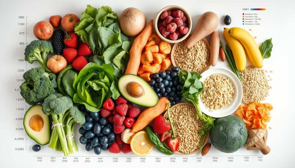 fiber-rich food chart with top fruits and vegetables