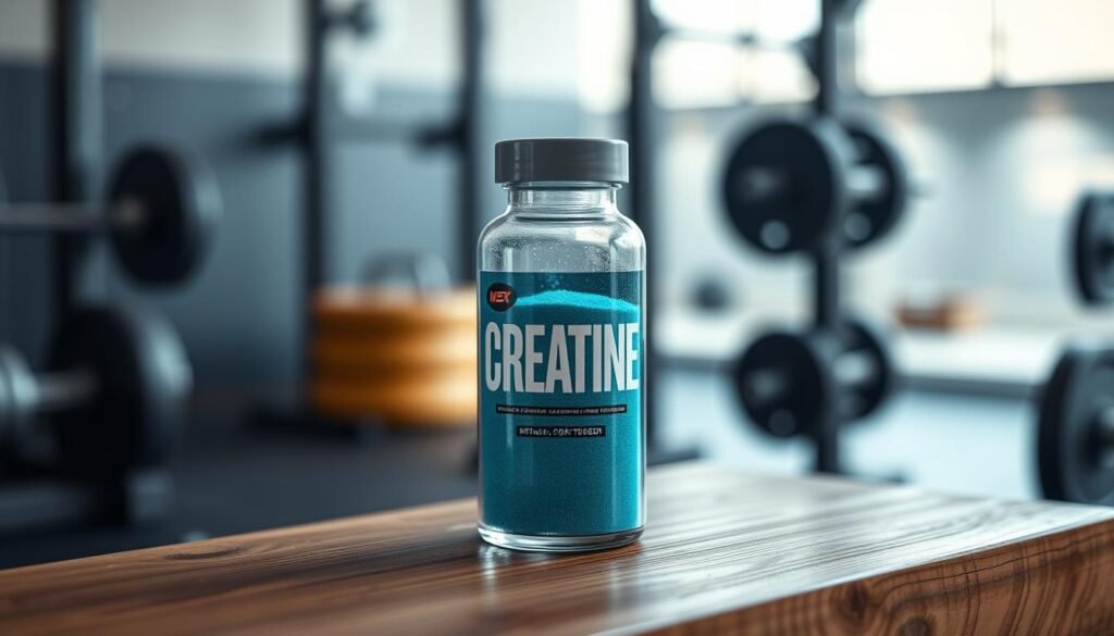 Creatine supplement bottle enhancing workout performance
